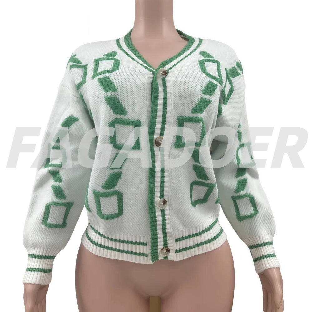Autunno Nuovo Y2K Cardigan Maglione Stampa Con Scollo A V Monopetto Cappotto In Maglia Donna Moda Invernale