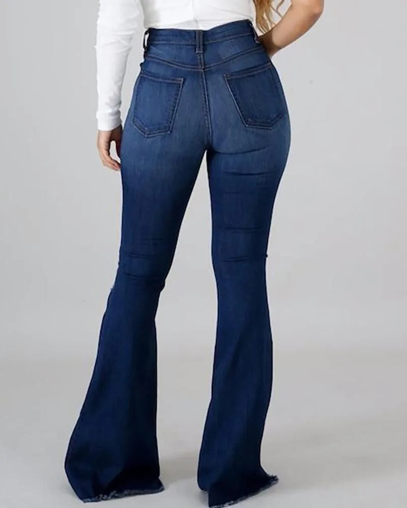 FENROOST Jeans Donna Vita Alta Elasticizzati Strappati Zampa D'Elefante Denim Distressed Vintage Slim