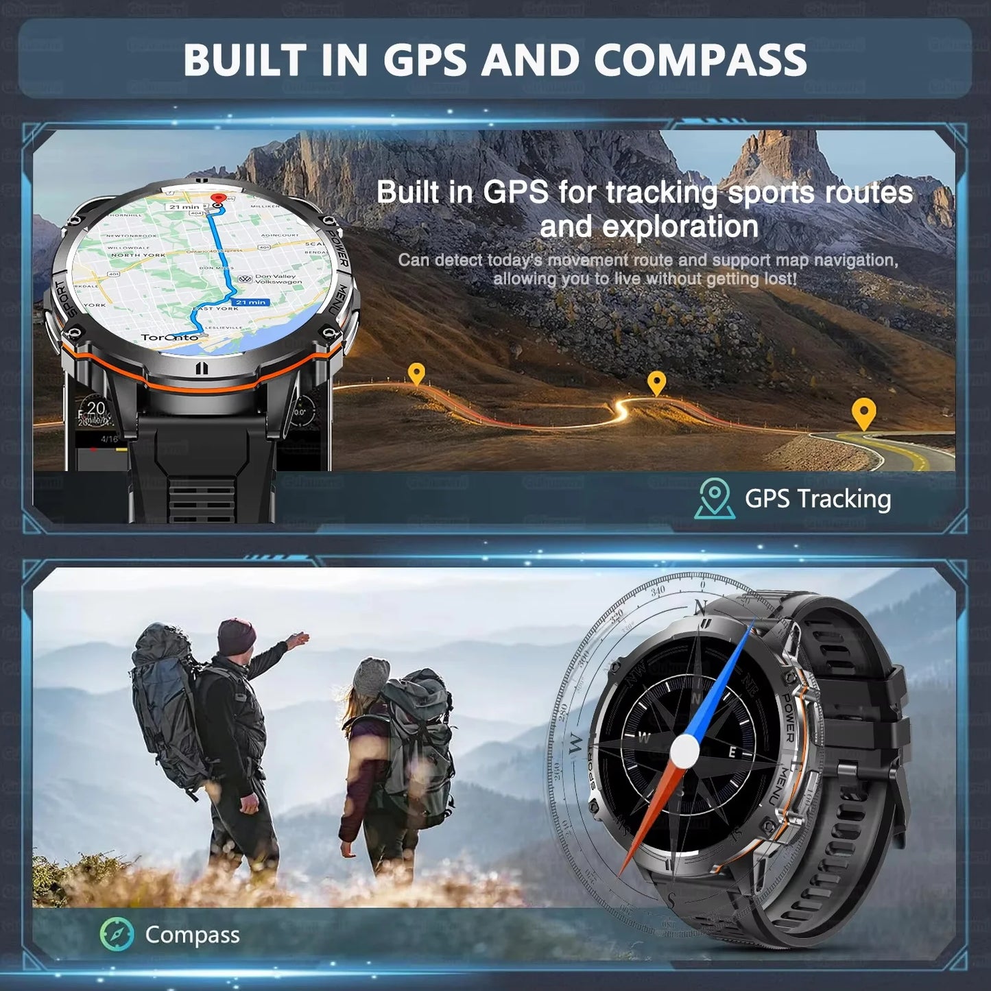 Orologio Intelligente Da Esterno T Rex 3 Militare GPS Impermeabile 5ATM Batteria 1000mAh Chiamate HD 170 Modalità Sport