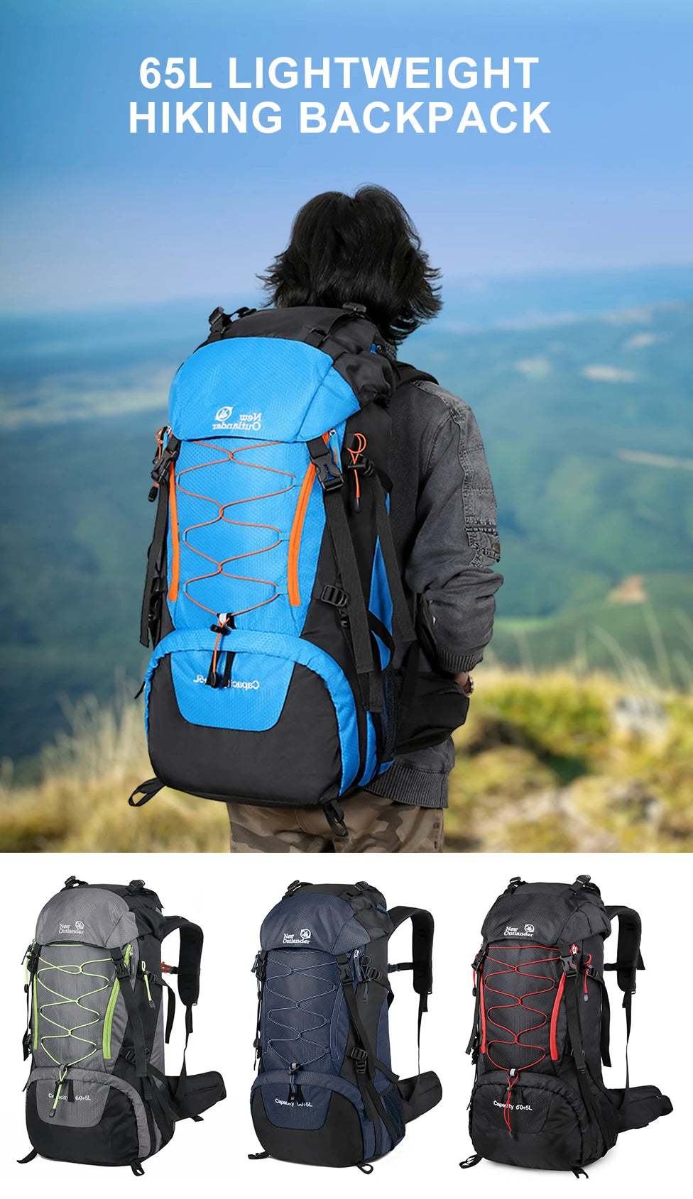 Zaino Trekking Impermeabile WESTTUNE 65 Litri Campeggio Outdoor Capacità Massima
