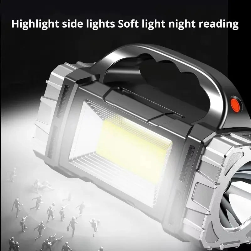 Torcia Portatile Potente Ricaricabile USB Con Luce Solare Led E Lavoro Cob Campeggio E Carica Telefono Con 4 Modalità
