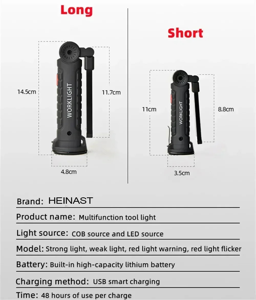 Torcia Portatile A LED COB Ricaricabile USB Lanterna Magnetica Con Batteria Incorporata Per Campeggio E Lavoro