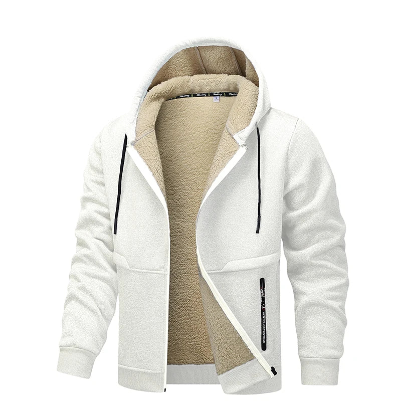 Felpa Con Cappuccio Invernale In Lana Di Agnello Con Zip Da Uomo Giacca Foderata In Pile Caldo E Spesso