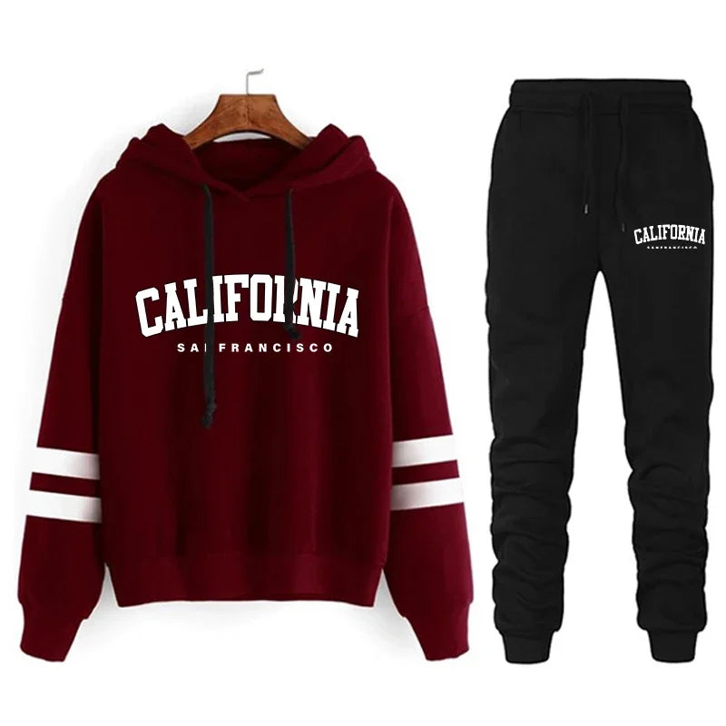 Tuta Da Donna California Stripe Felpa Con Cappuccio Casual Versatile Abito Pantaloni Abiti Da Strada S3XL