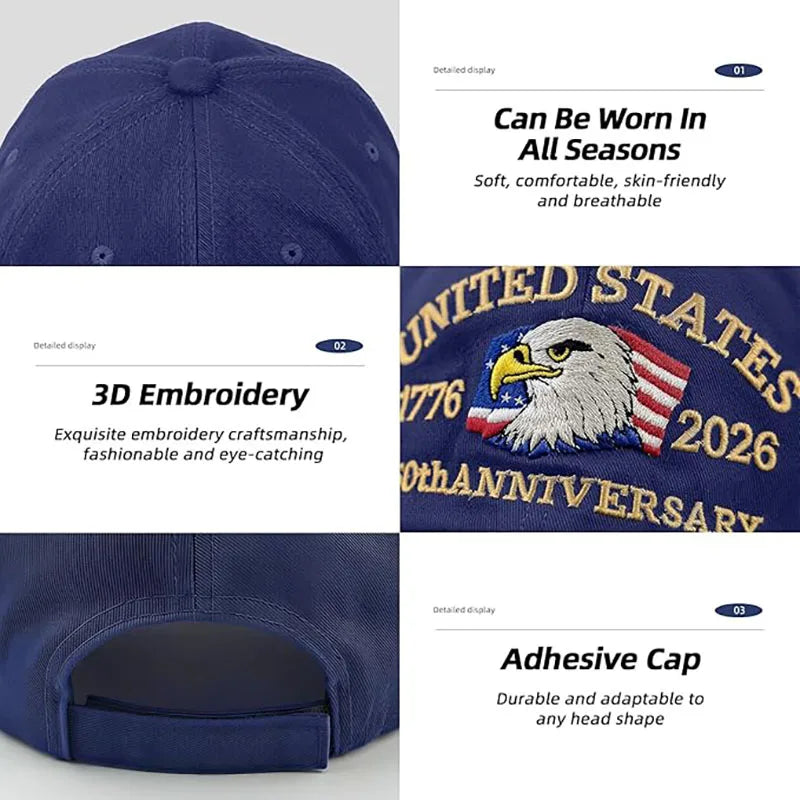 Cappello Patriottico 250esimo Anniversario USA Con Aquila Ricamata Unisex Berretto Da Baseball Elegante