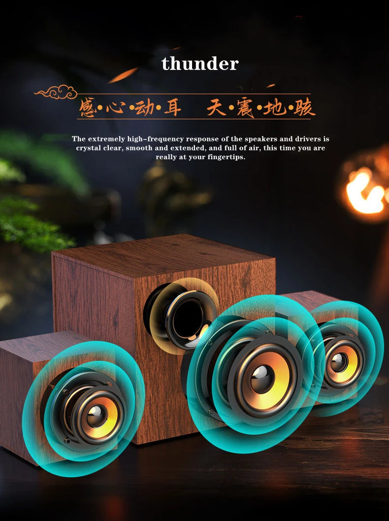 Altoparlante Bluetooth 2.1 Da Tavolo In Legno Con Subwoofer Per PC Notebook Ufficio Casa Suono Pieno