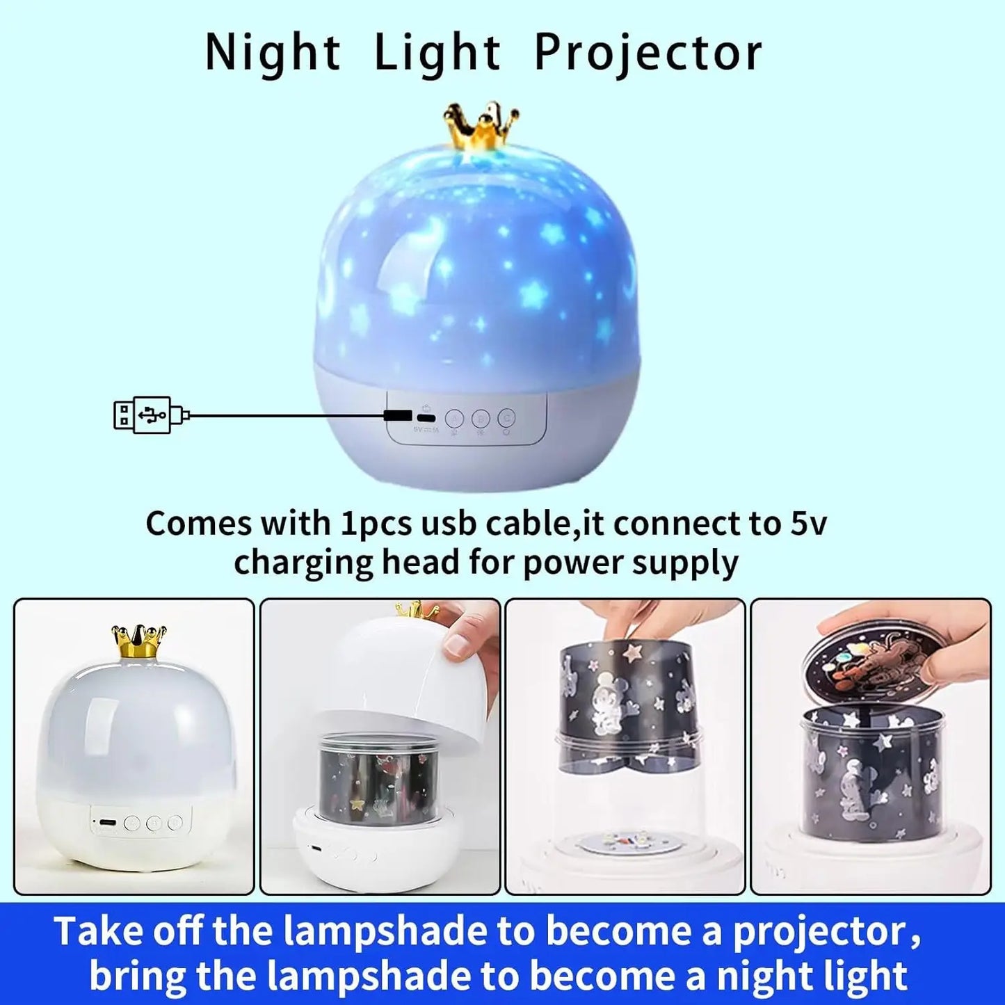 Proiettore Notturno A LED A Stelle Con Proiezione Oceanica E 15 Pellicole Regalo Di Natale Per Bambini