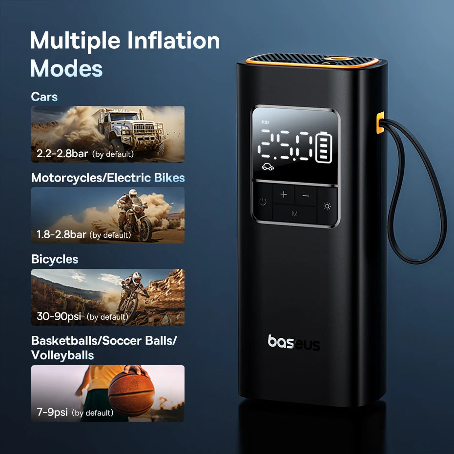 Baseus Pompa Aria Wireless Portatile Digitale 4000mAh Per Auto Moto Bici Gonfiaggio Veloce Controllo Digitale