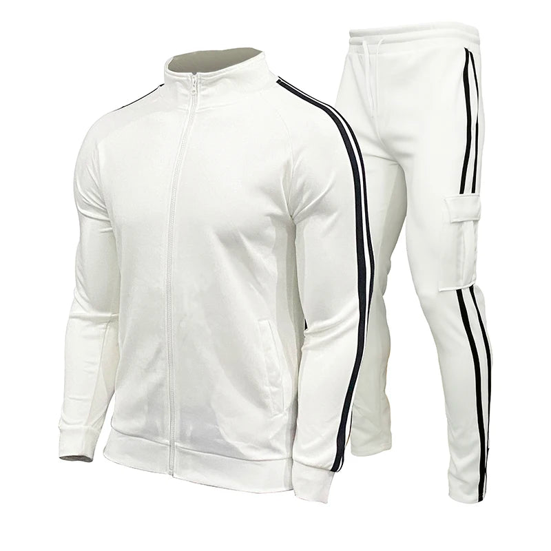 Uomini Abbigliamento Sport All Aperto Due Pezzi Primavera Autunno Con Zip Collo Coreano Manica Lunga Da Corsa