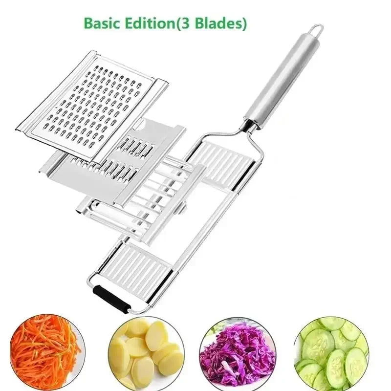 Affettatrice per verdure 4 in1 Trituratore in acciaio inossidabile Affettatrice per verdure multiuso Set di tagli Grattugia manuale per frutta, carota e patate