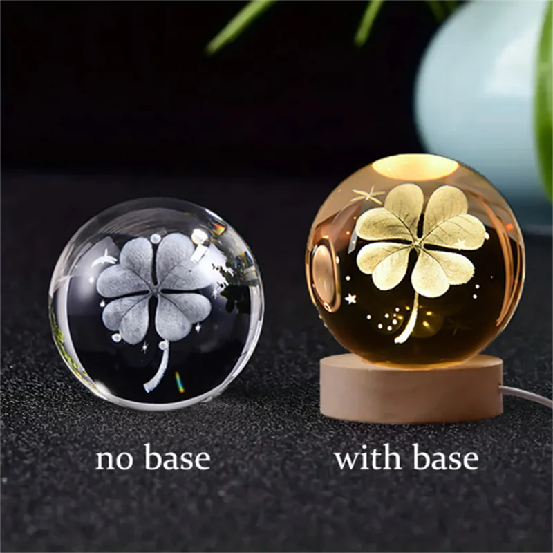 Lampada Notturna Sfera di Cristallo Incisa al Laser Regalo di Compleanno Decorazione da Scrivania con Base USB in Legno