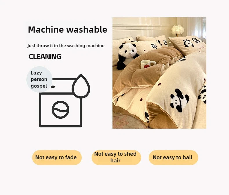 Set Biancheria Da Letto 4 Pezzi In Pile Latte Stampato Invernale Duvet Copripiumino Stile Semplice Accogliente GSM 130