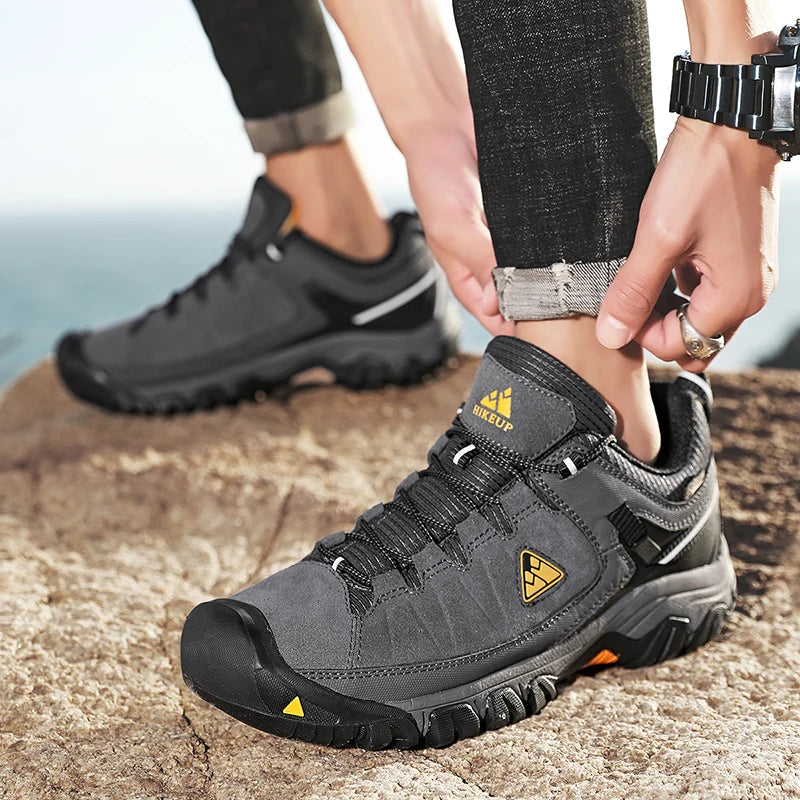 HikeUp Scarpe Da Trekking Da Uomo In Pelle Resistente Di Alta Qualità Con Suola In Gomma E Presa Di Fabbrica Per Esterni