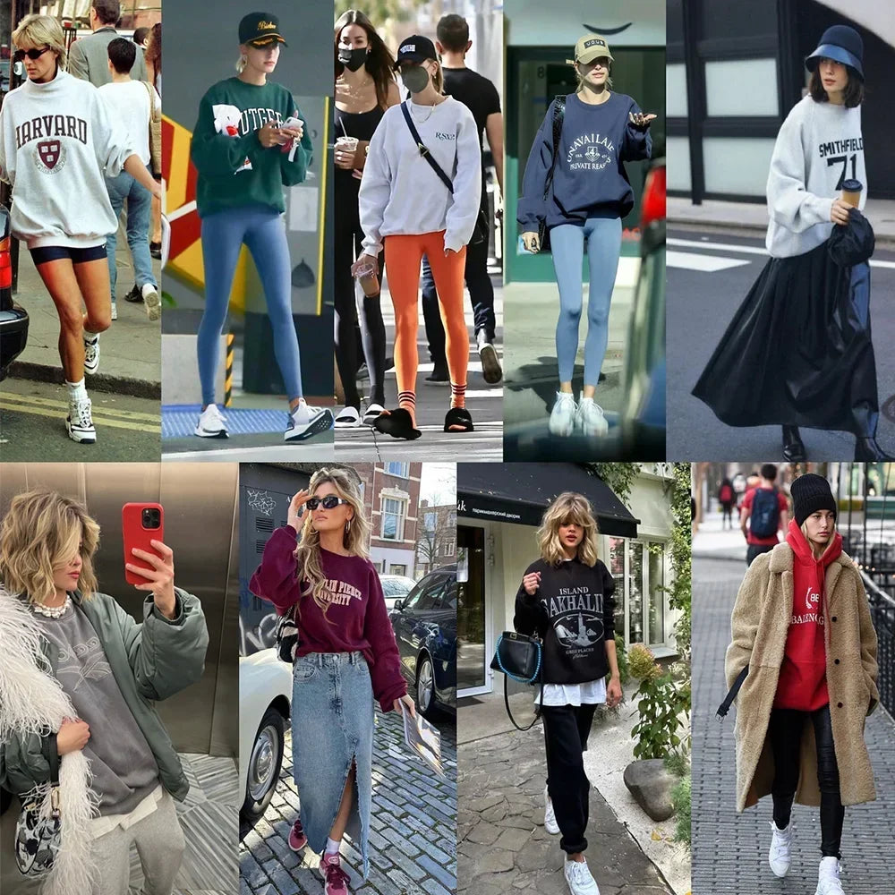 Felpa Larga Bianca Con Stampa Club Da Tennis Stile Vintage Donna Primavera Pullover In Pile A Maniche Lunghe Girocollo