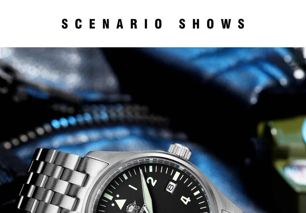 Orologio Meccanico Con Zaffiro 39mm Movimento 8215 Giappone Automatico Da Uomo Impermeabile 200m Luminoso Pilota Retrò