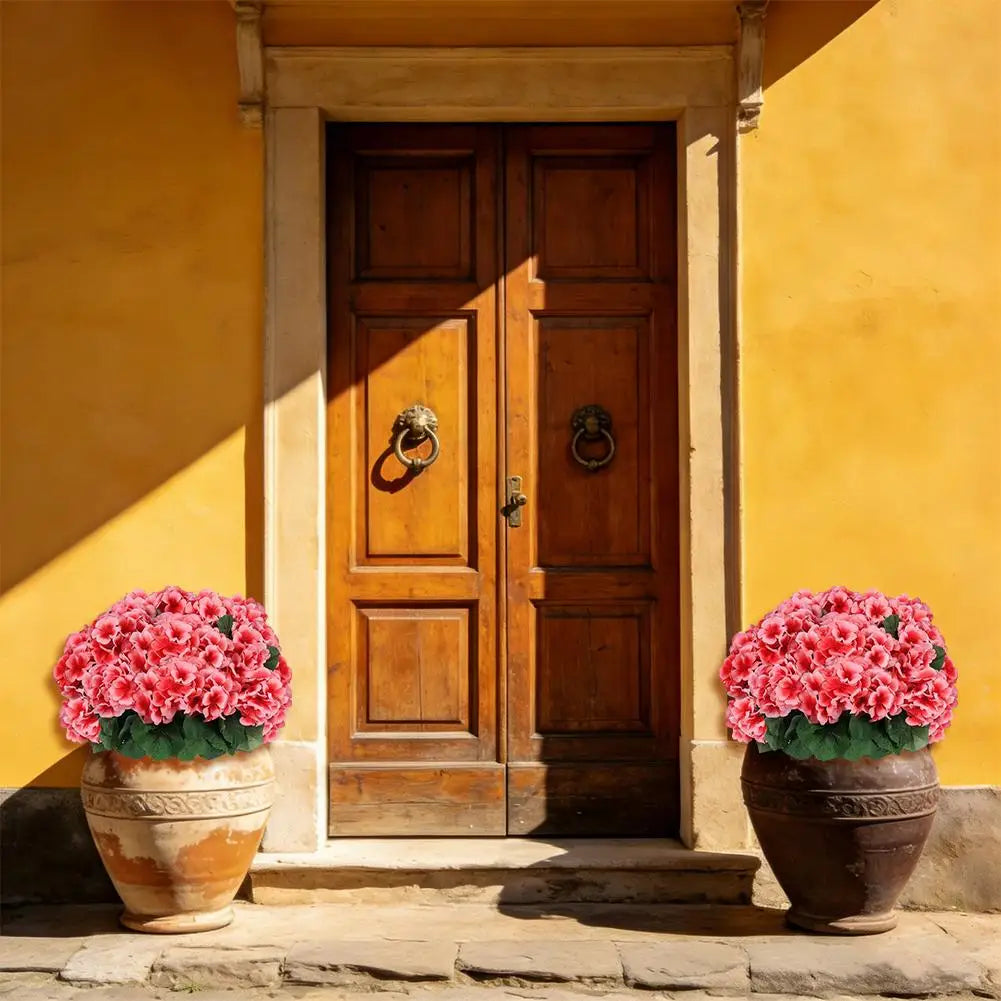 Gerani Artificiali UV Resistente 6 Pezzi Rosso Fiori di Seta per Esterno in Vaso e Centrotavola