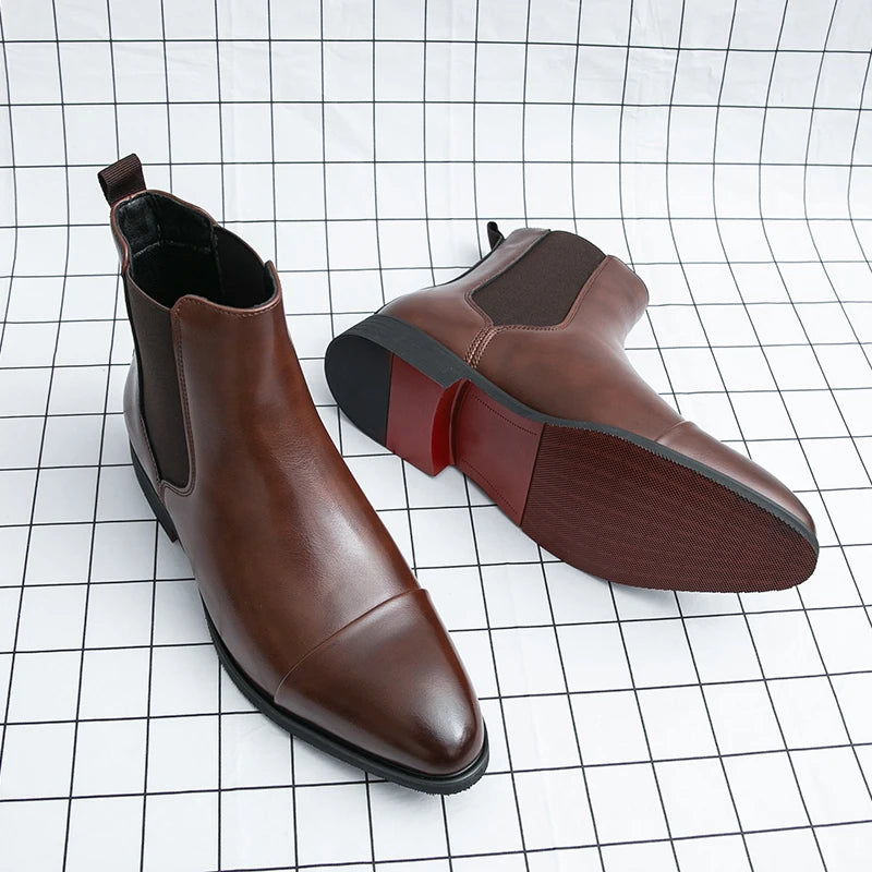 Stivaletti Chelsea Uomo Slip On Con Punta Tonda E Suola Rossa In PU Spedizione Gratuita Taglia 38 46 Scarpe Da Uomo