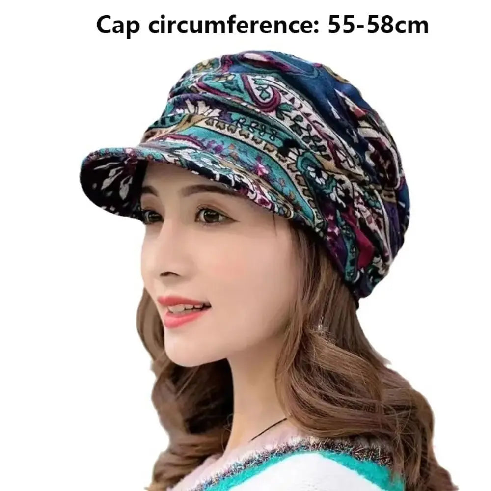 Cappello Da Donna Con Visiera Corta E Berretto Slouch Floreale Avvolgente Per Inverno Outdoor Caldo