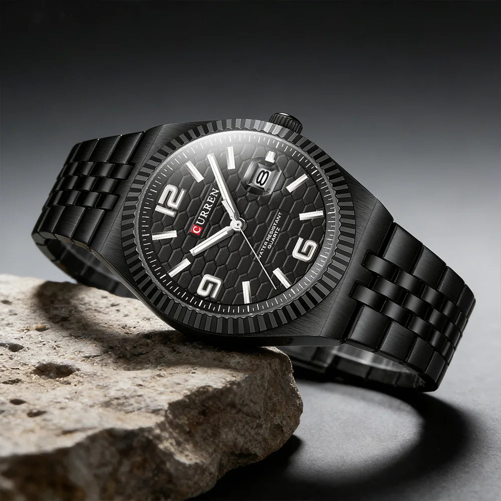 Curren Orologio Quarzo Nero Classico Con Lancette Luminose Data Automatica Cinturino In Acciaio Inox Uomo