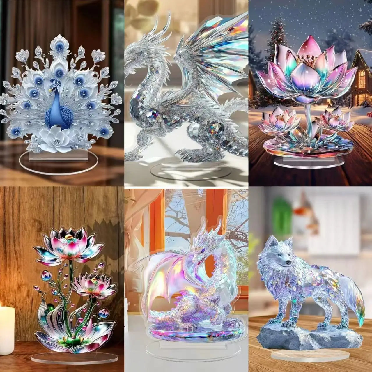 Statua Drago Di Cristallo Bianco Acrilico Piatta 2D Per Casa Ufficio Decorazione Tavolo Regalo