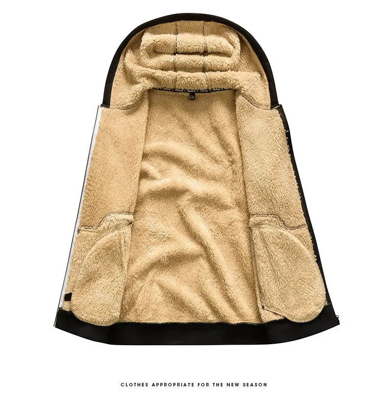 Felpa con Cappuccio Calda da Uomo con Fodera in Pile di Agnello Spessa Zip Antivento Abbigliamento Sportivo Casual