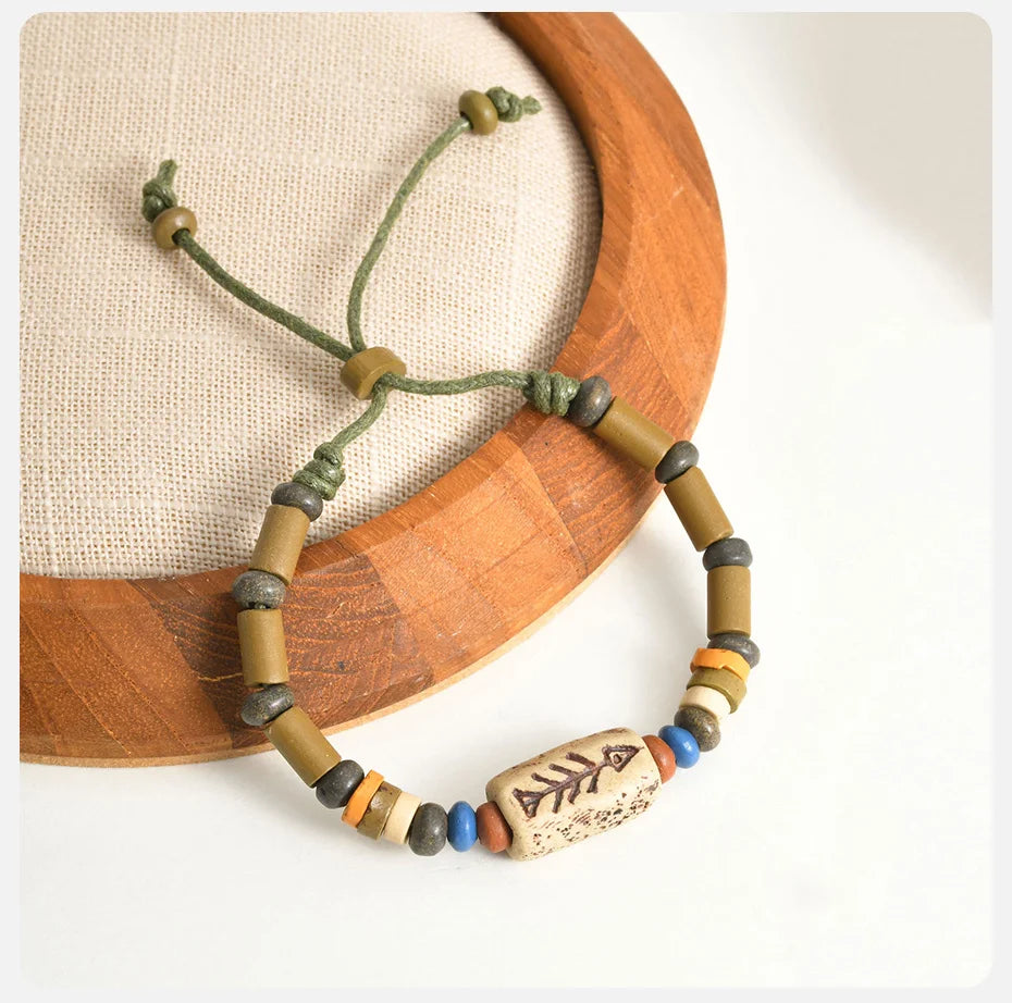 Vnox Braccialetti Con Ciondoli E Perline Lisca Di Pesce Unisex Regolabili Stile Tribale Etnico Retro Vintage Gioielli