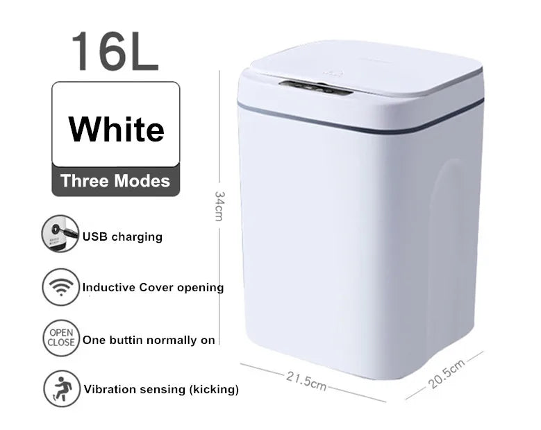 Bidone Spazzatura Elettrico 16 Litri Con Sensore Automatico Touchless Cucina Bagno Impermeabile Coperchio