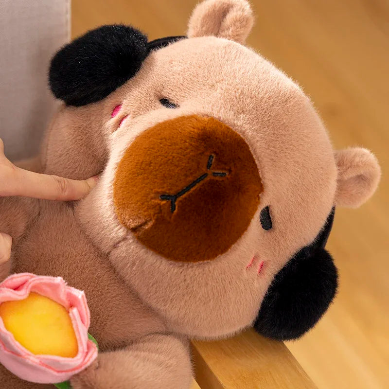 Simpatico Peluche Capibara Che Tiene Fiore Di Loto Morbido Giocattolo Per Bambini Regalo Compleanno Natale