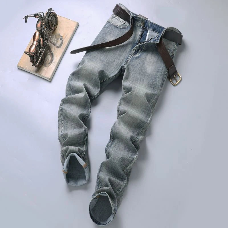 Jeans Uomo Slim Fit Vintage Di Fascia Alta In Denim Pesante Caldo Pantaloni Grigi Casual Versatili Dritti Quotidiani