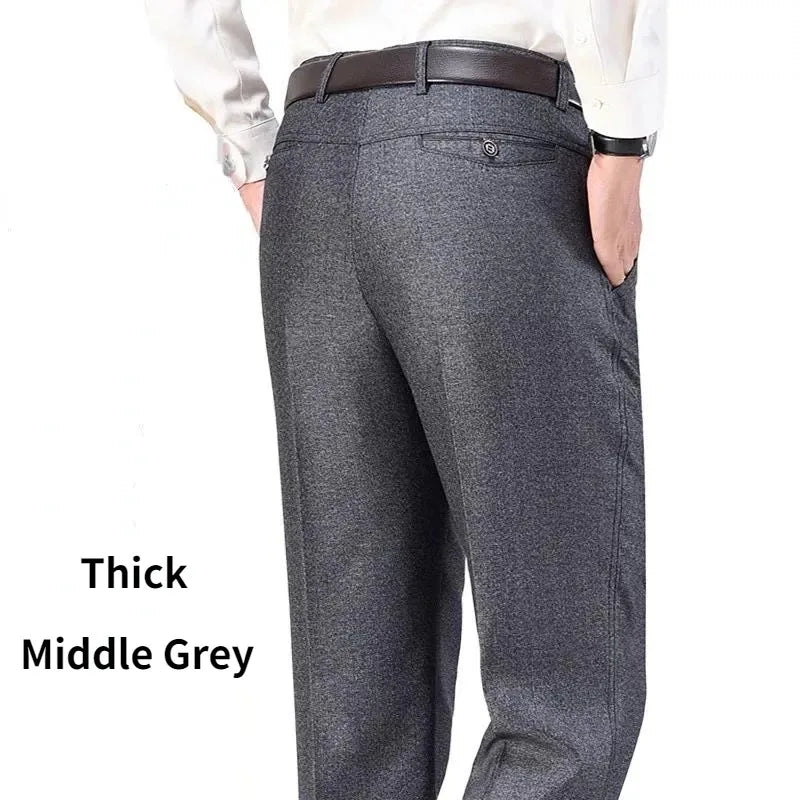 Pantaloni Da Uomo Vita Alta Dritti Per Business Casual Estivi Autunnali Spessi Taglie Forti 28 40