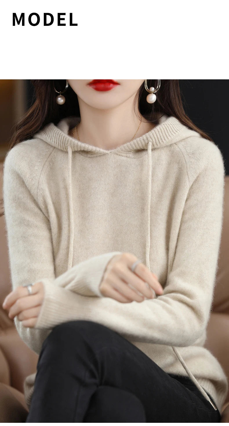 Maglione Con Cappuccio Donna Autunno Inverno Maniche Lunghe Tinta Unita Felpa Lavorata A Maglia Con Coulisse Allentate