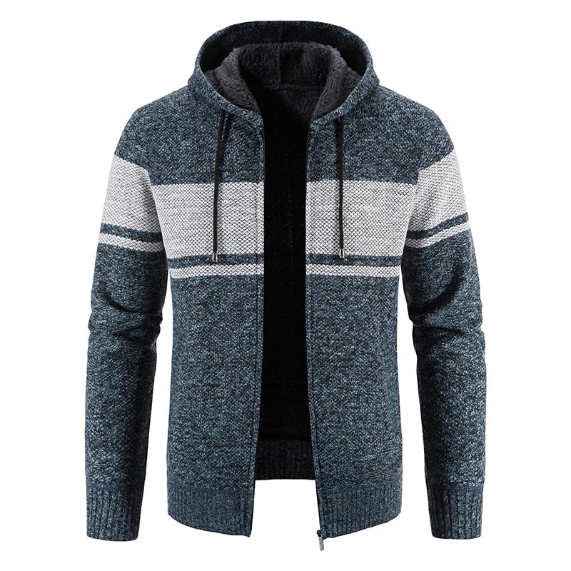Maglione Invernale Da Uomo In Pile Con Cappuccio Cardigan Caldo Con Cerniera Lavorato A Maglia