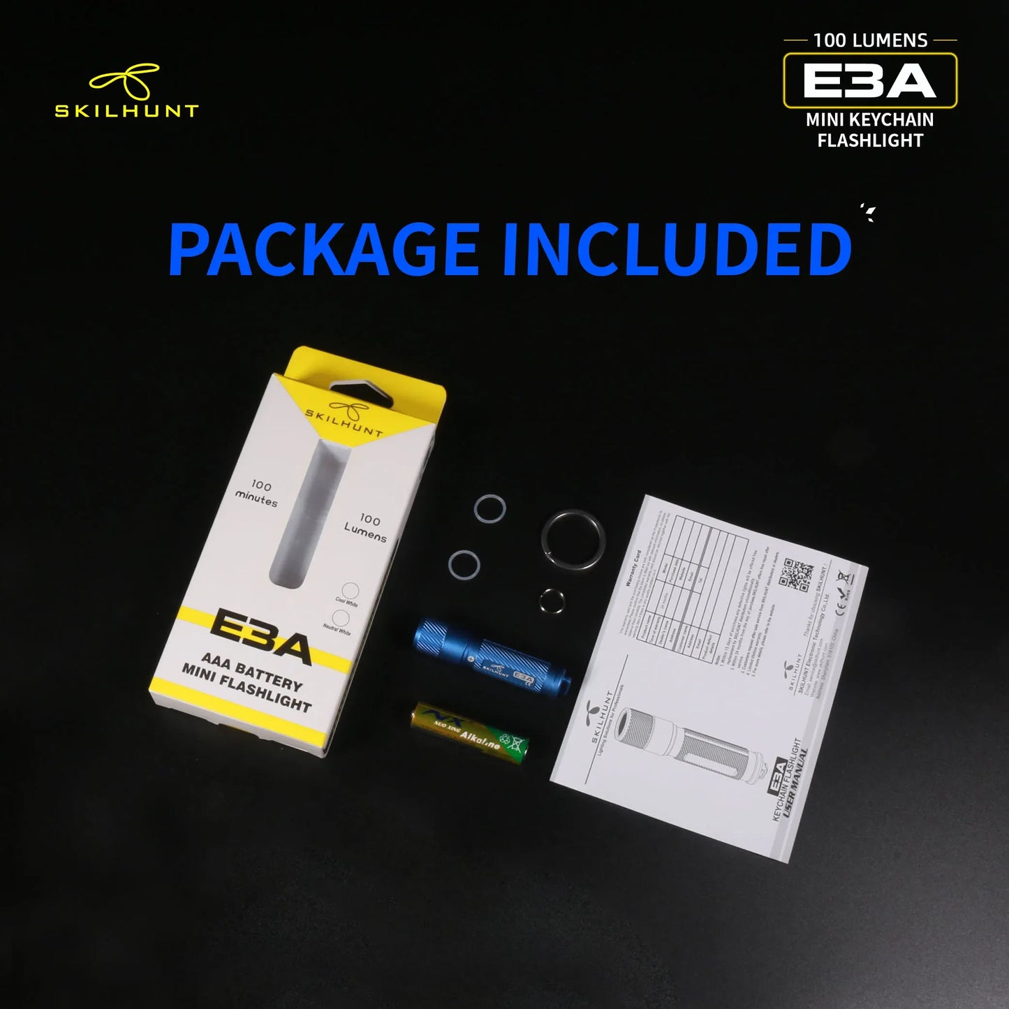Skilhunt E3A Torcia LED Portachiavi EDC 100 Lumen AAA Mini Pocket Ricaricabile Compatibile