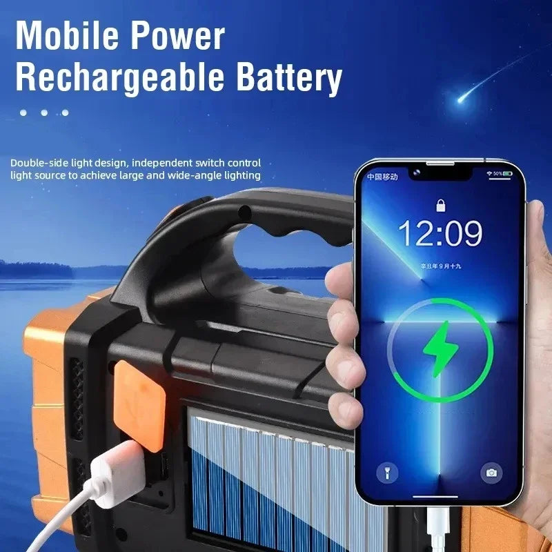Torcia Portatile Potente Ricaricabile USB Con Luce Solare Led E Lavoro Cob Campeggio E Carica Telefono Con 4 Modalità