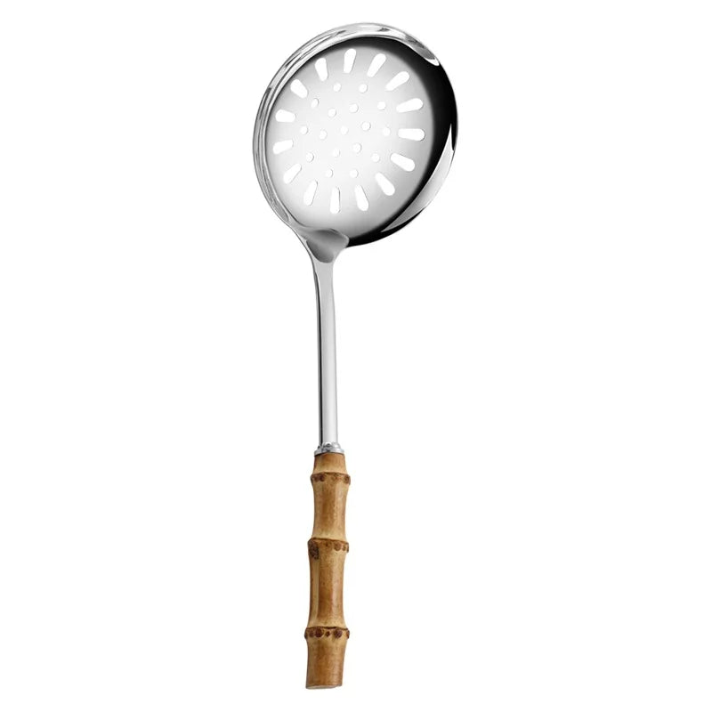 Pala Frittura In Acciaio Inossidabile Con Manico In Bambù Naturale E Cucchiaio Zuppa Giapponese Set Utensili Cucina