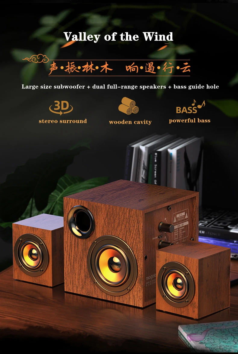 Altoparlante Bluetooth 2.1 Da Tavolo In Legno Con Subwoofer Per PC Notebook Ufficio Casa Suono Pieno