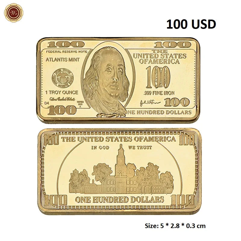 Barra Placcata Oro 24K E Argento Design Dollaro USA Moneta Souvenir Da Collezione Regalo Per Uomo