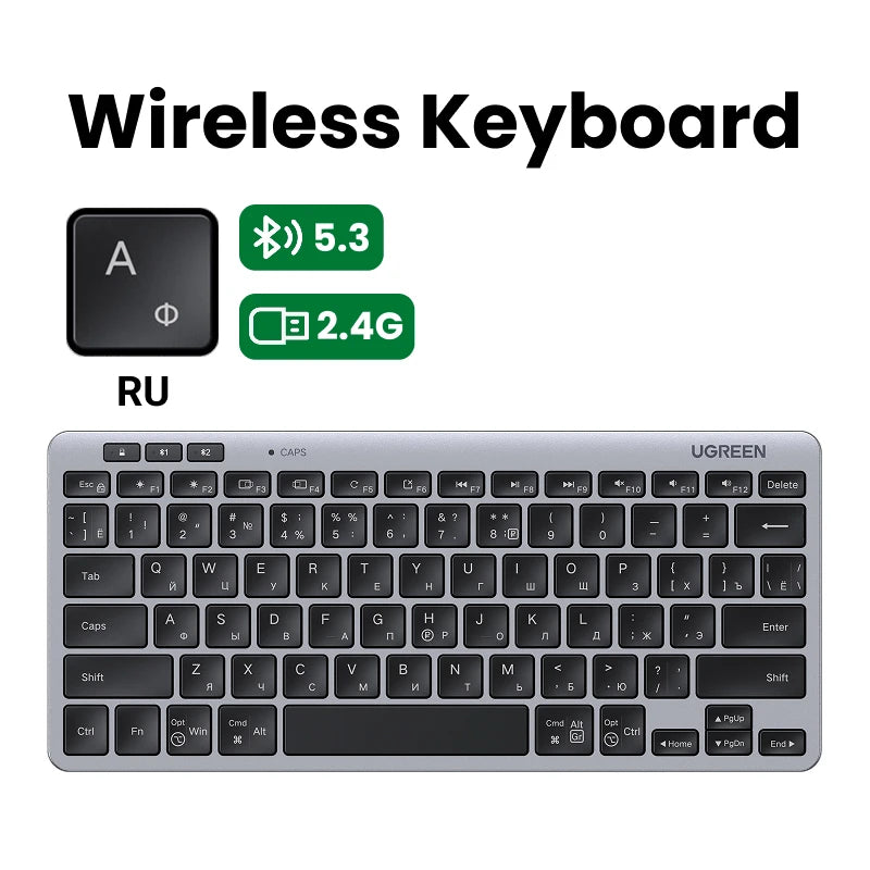 Tastiera Wireless Bluetooth 5.3 E 2.4G 78 Tasti UGREEN Compatibile MacBook iPad PC Tablet Russo EN