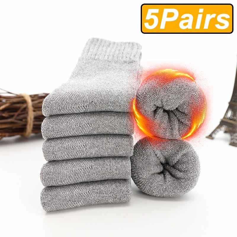 Calzini Invernali Uomo Caldi Spessi Set Da 5 Paia Cotone Poliestere Elastan Antineve In Spugna