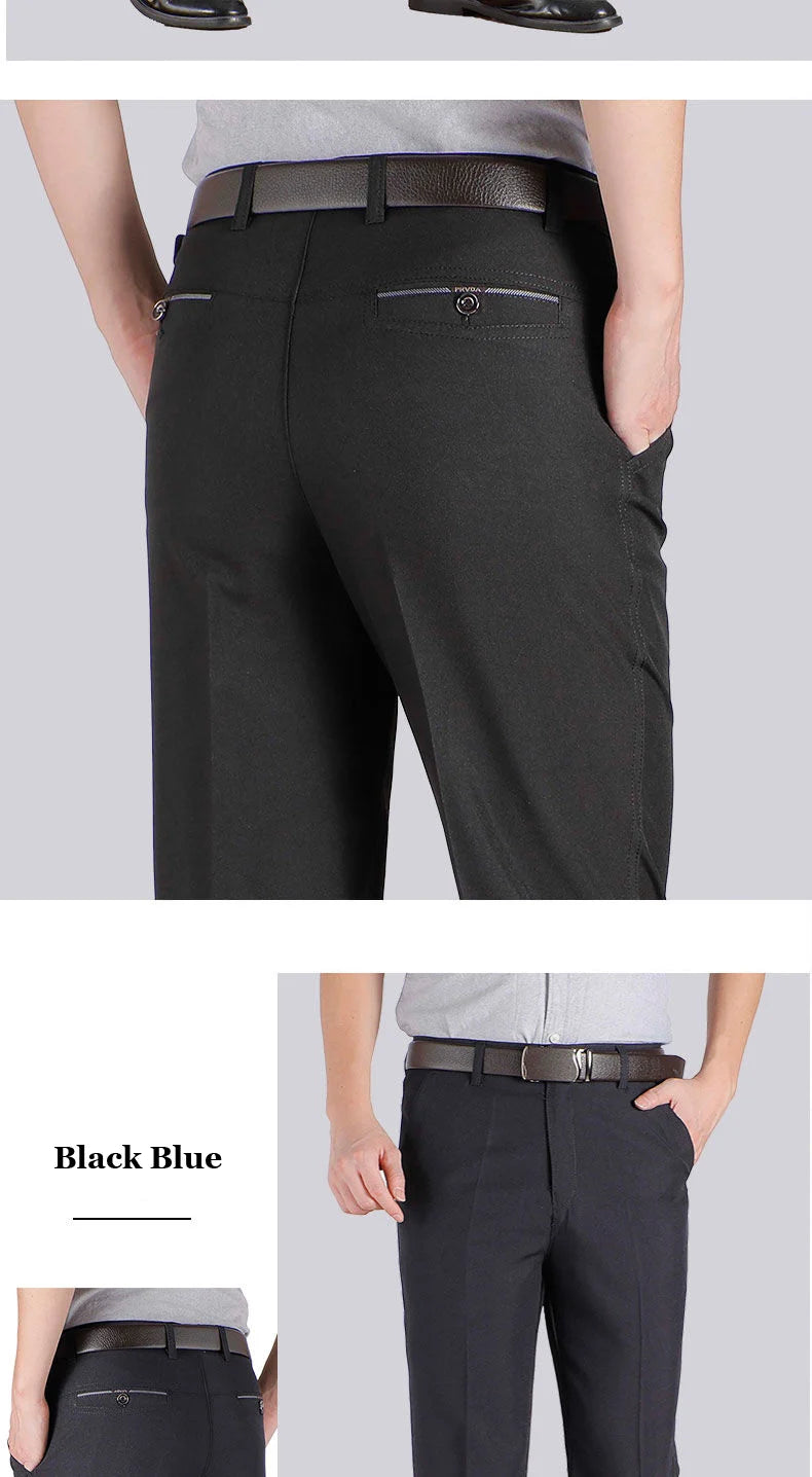 Pantaloni Da Uomo Vita Alta Dritti Per Business Casual Estivi Autunnali Spessi Taglie Forti 28 40