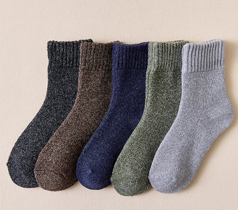 Calzini Invernali Uomo Caldi Spessi Set Da 5 Paia Cotone Poliestere Elastan Antineve In Spugna