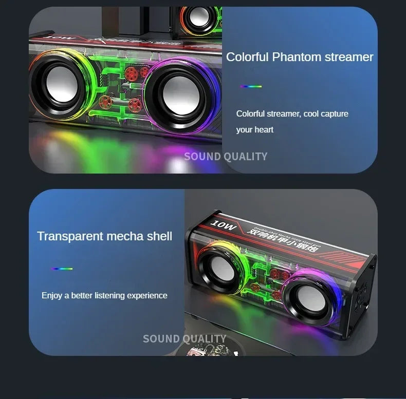 Altoparlante Bluetooth TWS V8 Mecha Trasparente Con Luce RGB Suono Potente Bass Subwoofer Per Feste In Casa