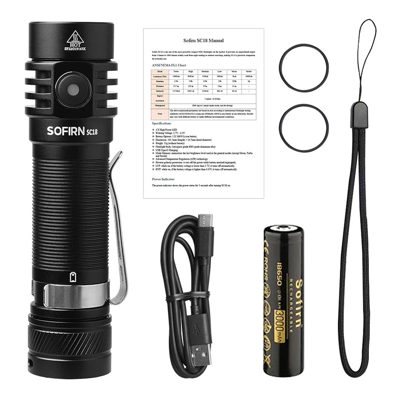Sofirn SC18 1800lm Torcia EDC USB C Ricaricabile SST40 LED 18650 Ottica TIR Lente Lanterna Indicatore di Alimentazione