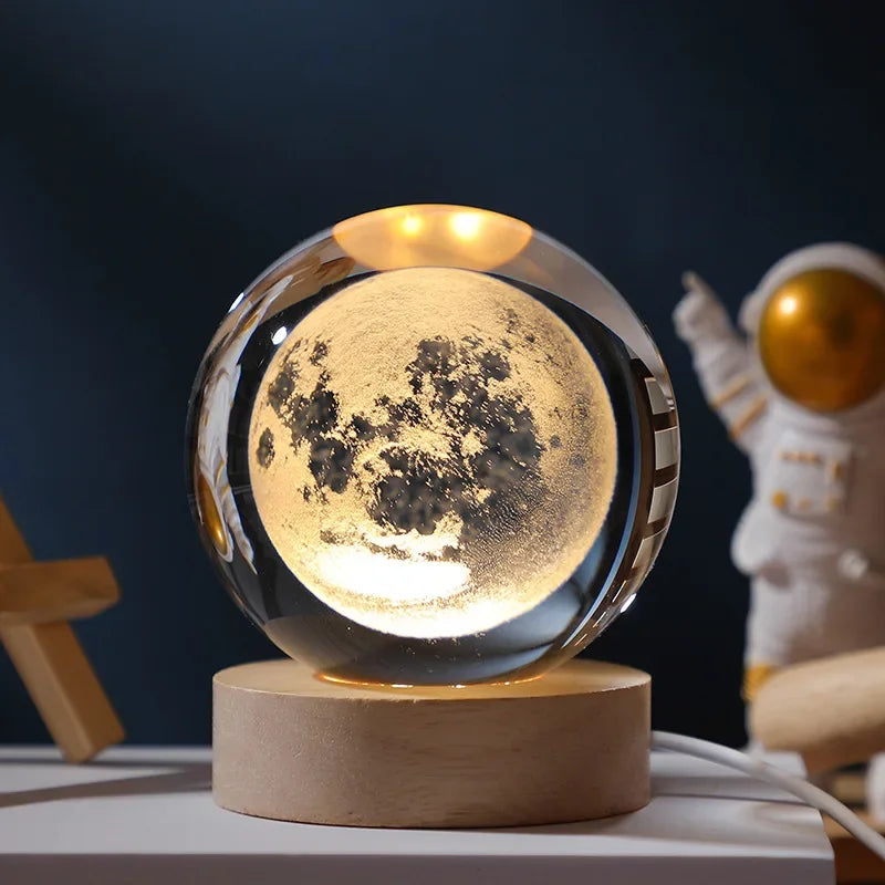 Luminaria Notturna USB LED Regalo Festival Galaxy Palla di Cristallo 3D Lampada Lunare Decorazione Domestica