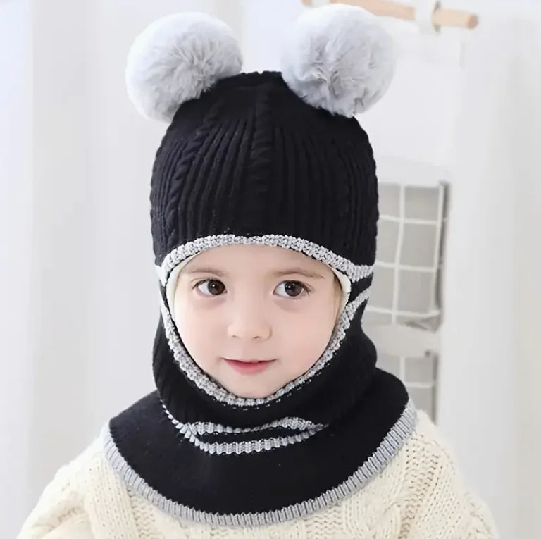 Berretto Invernale 3 In 1 Per Bambini Da 1 A 3 Anni Con Sciarpa Maschera Fodera Calda Protezione Antivento