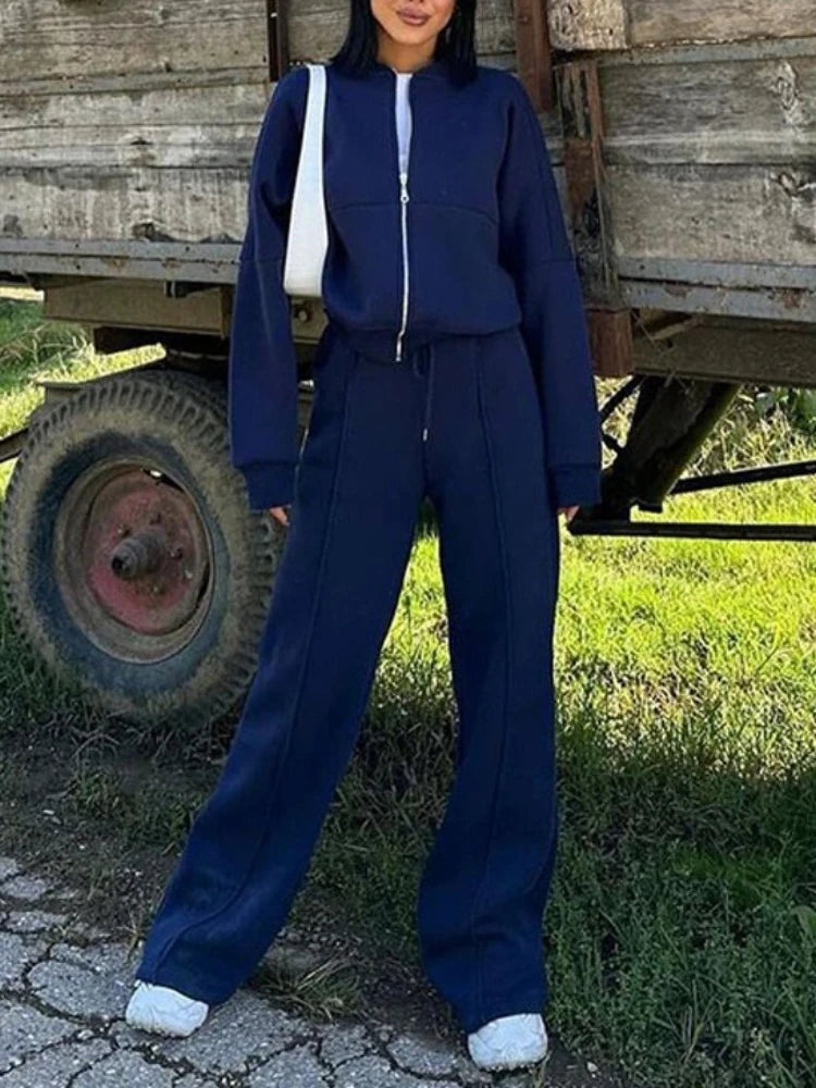Completo Due Pezzi Da Donna Autunno Inverno Cardigan Sportivo A Maniche Lunghe Pantaloni Con Coulisse Street Style