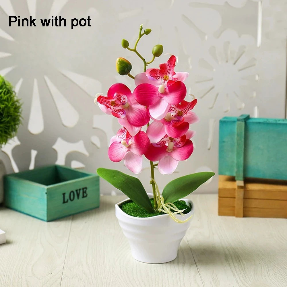 Orchidee Artificiali Con Vaso Bianco Pianta Finta Seta Decorazione Domestica Fiori Finti