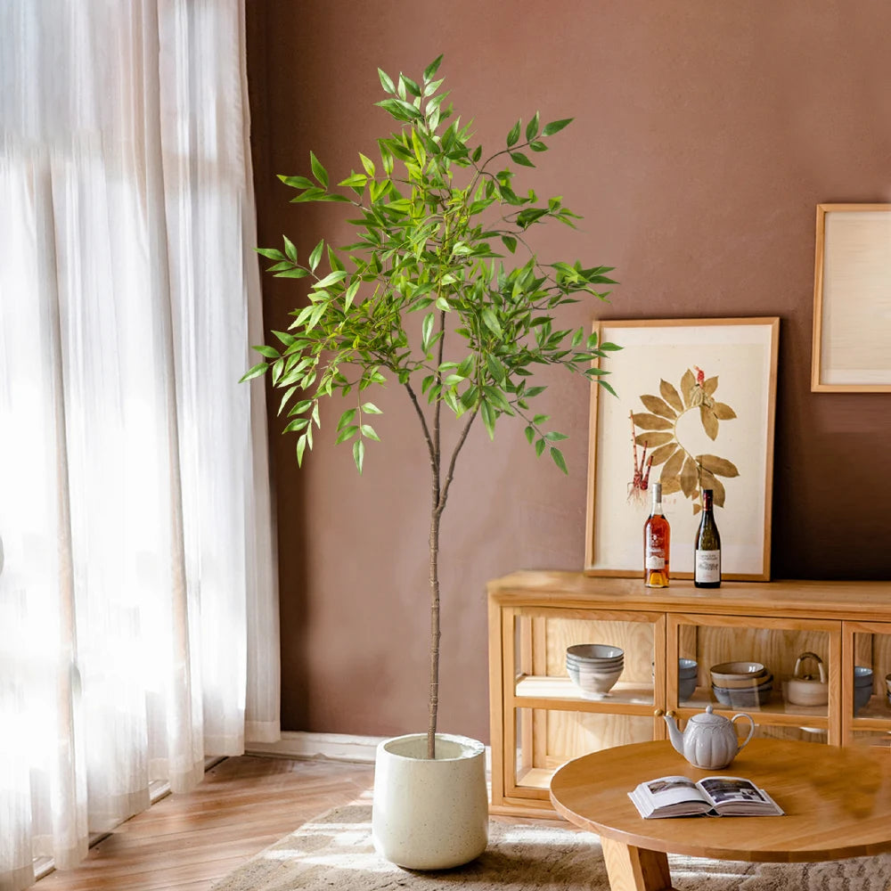 Piante Nandina Artificiali Alte 75-140 cm Con Rami Di Palma Tropicali Foglie Di Bambù Verdi Per Arredamento Ufficio