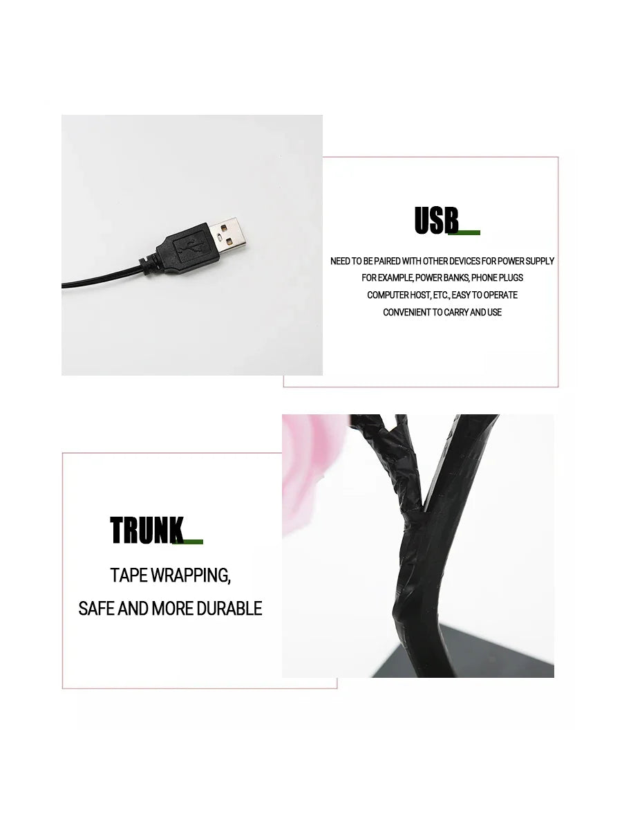 Lampada Da Tavolo A LED Albero Di Fiori Di Rosa Con Luci Notturne USB Decorazione Domestica Per Letto Nozze Natale