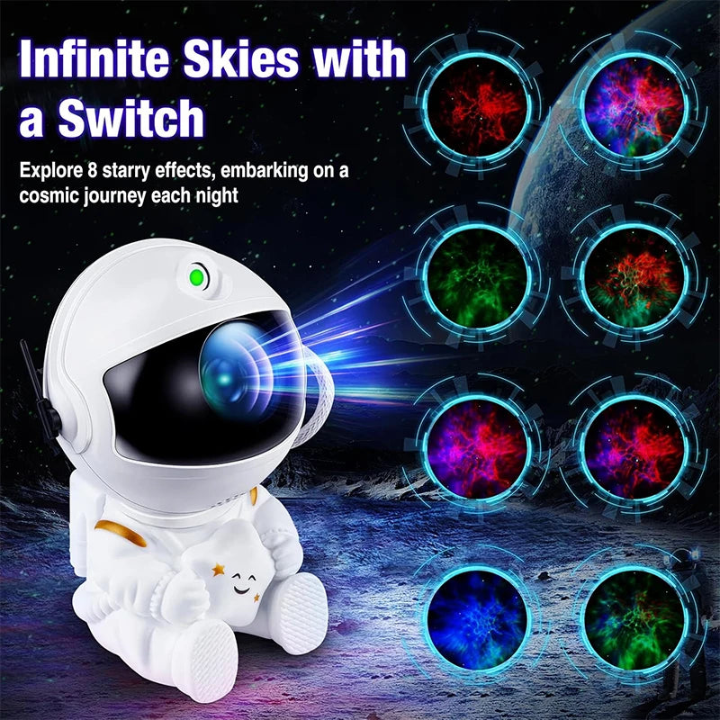 Proiettore Luce Notturna Astronauta Galaxy Bianco Con Stelle Per Cameretta Bambini Regalo Magico
